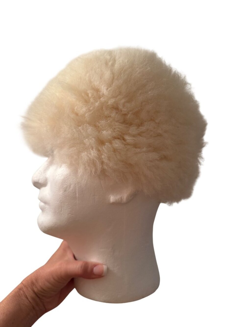 Vintage Womens Sheep Fur Fuzzy Shearling Russian-style Cossack Hat Size M Cream